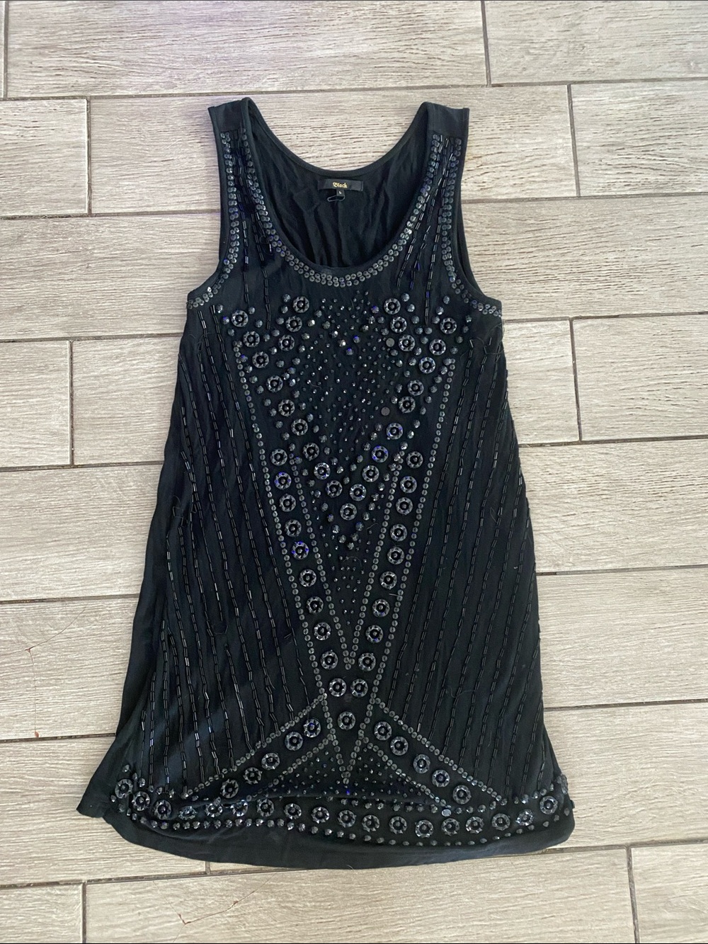Black Beaded Sleeveless Shift Dress